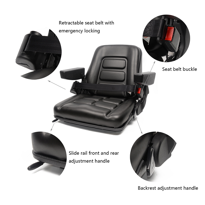 Aftermarket Universal Adjustable Forklift Seat with Safety Belt, Full Suspension Seat with foldable cushion (4)